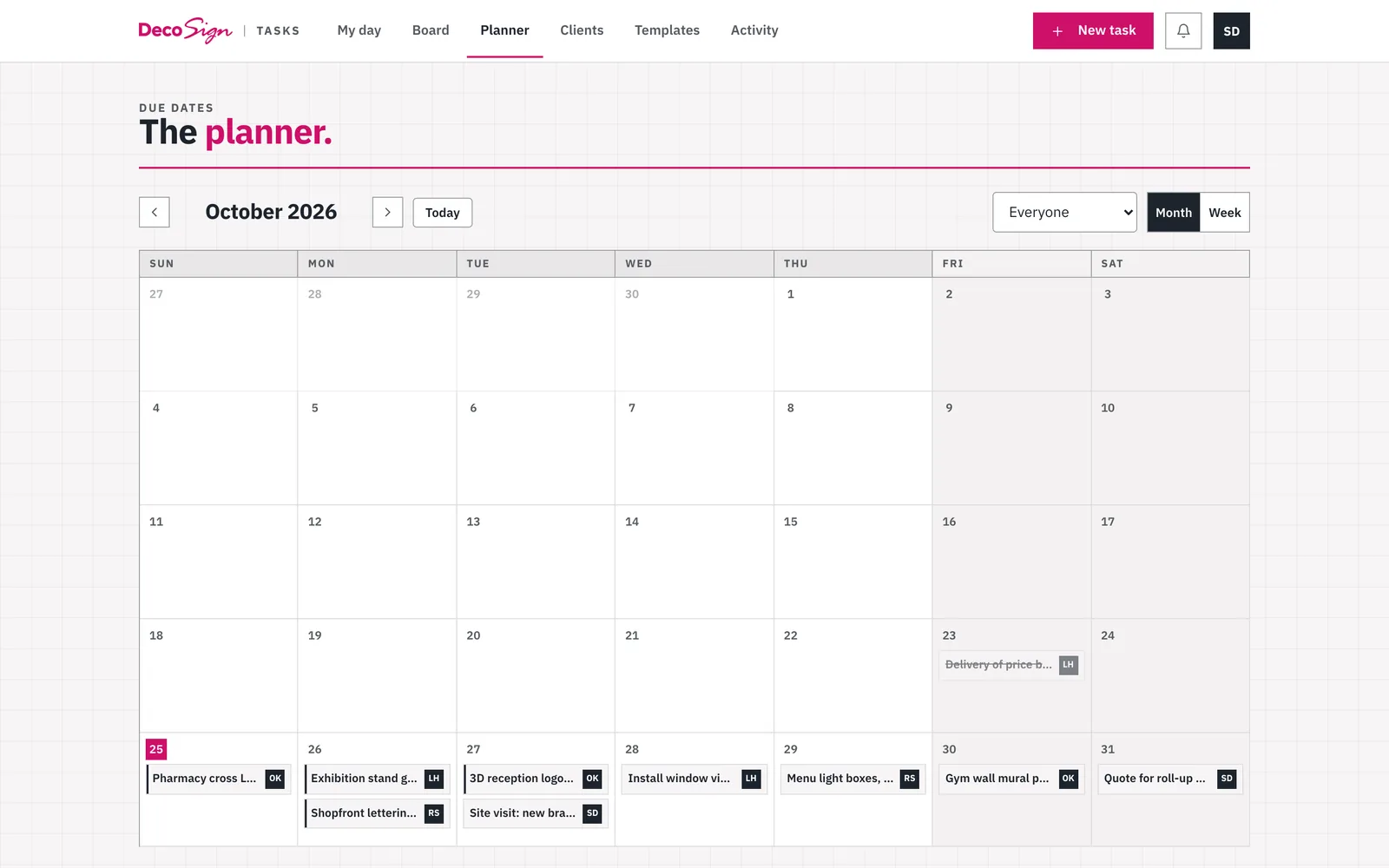 Planner: due dates for every job